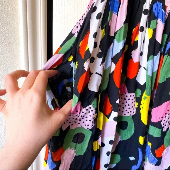 Nooworks Naomi Dress Party Print Rayon Midi Multicolor Small EUC - Picture 4 of 9